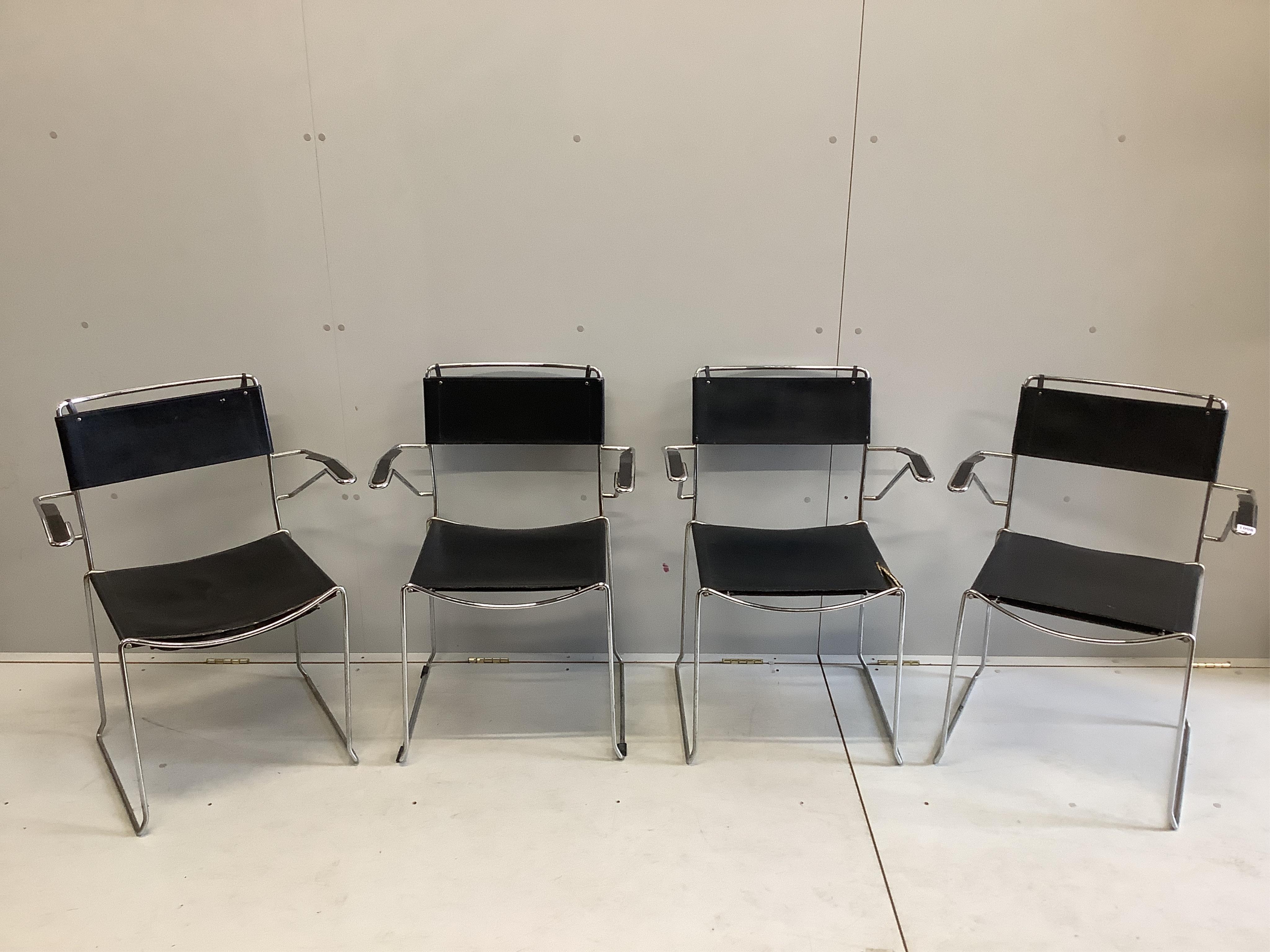 Four vintage Italian Giandomenico Belotti dining chairs, width 37cm, depth 39cm, height 81cm